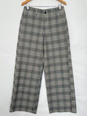 American Eagle Super High Rise Baggy Wide Leg Pant Plaid Size 8 Black White